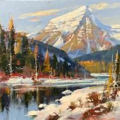 SUNLIGHT ON MT. ROBSON 14 X 18” ON WOOD PANEL, 1795.00